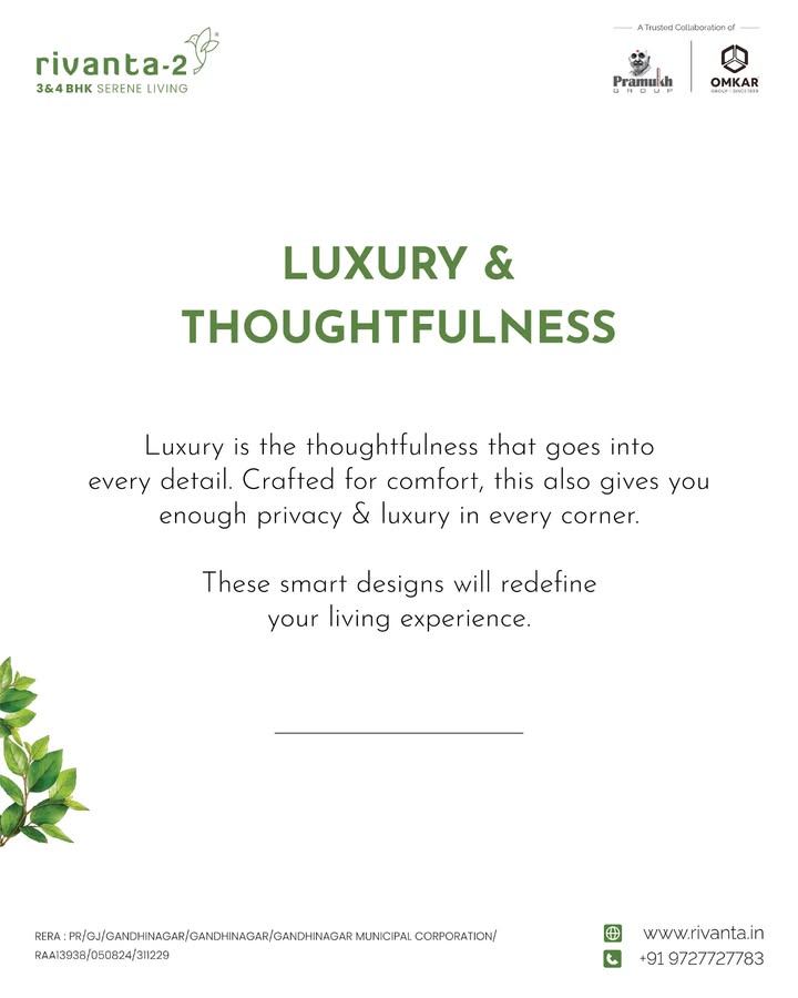 Rivanta,  rivanta2, rivanta, rivantabypramukhomkar, pramukhomkarrivanta, omkargroup, pramukhgroupgandhinagar, luxury, thoughtfulness, 3bhkapartments, 4bhkapartments, randesangandhinagar, randesan, craftedforgenerations, craftedwithcare