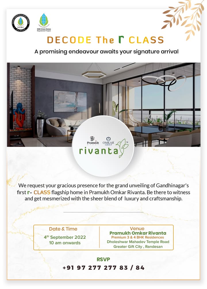 Rivanta,  rivanta, realestategandhinagar, realestategujarat, homesgujarat, 150families, homesahmedabad, giftcity, greenbuildings, homesgandhinagar, luxuryhomes, interiordecor, realestateahmedabad, 3bhkhomes, 3bhkproperty, 3bhkahmedabad, dholeshwarmahadevtemple, 3bhkgandhinagar, premiumhomes, premiumhomes, 3bhk, 4bhk, greatergiftcity, giftcity, gandhinagar, ahmedabad, gujarat, decodetherclass, launch, event, OmkarGroup