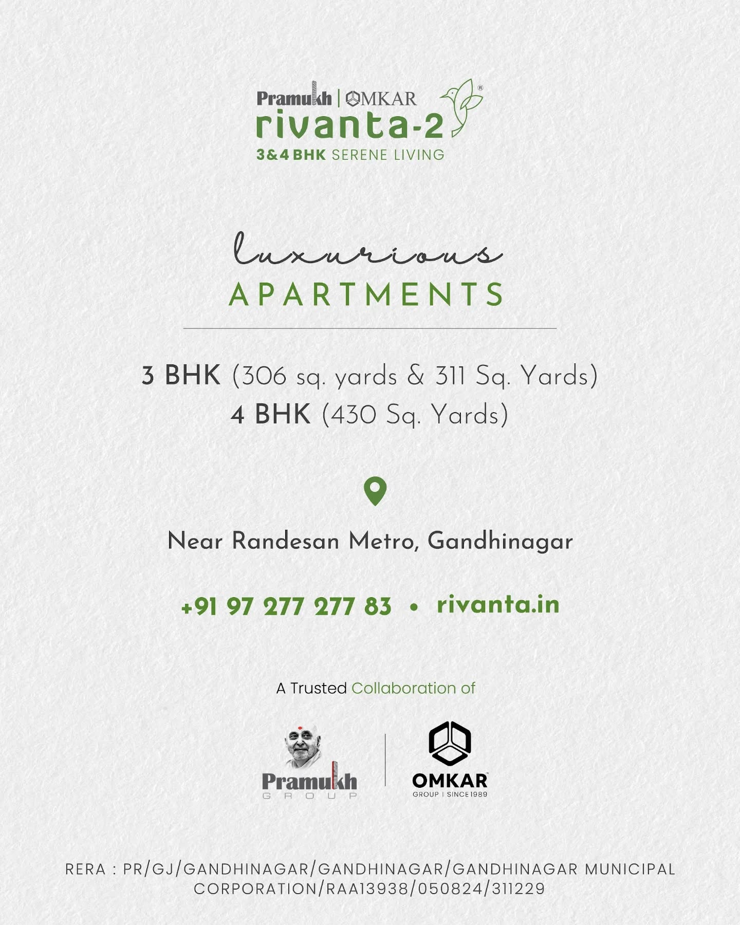 Rivanta,  rivanta2, rivantabypramukhomkar, pramukhomkarrivanta, pramukhomkargroup, pramukhgroupgandhinagar, pramukhgroup, omkargroup, connectedterrace, luxuriousamenities, weekendeveryday, 3bhkapartments, 4bhkapartments, gandhinagar, greenbuilding