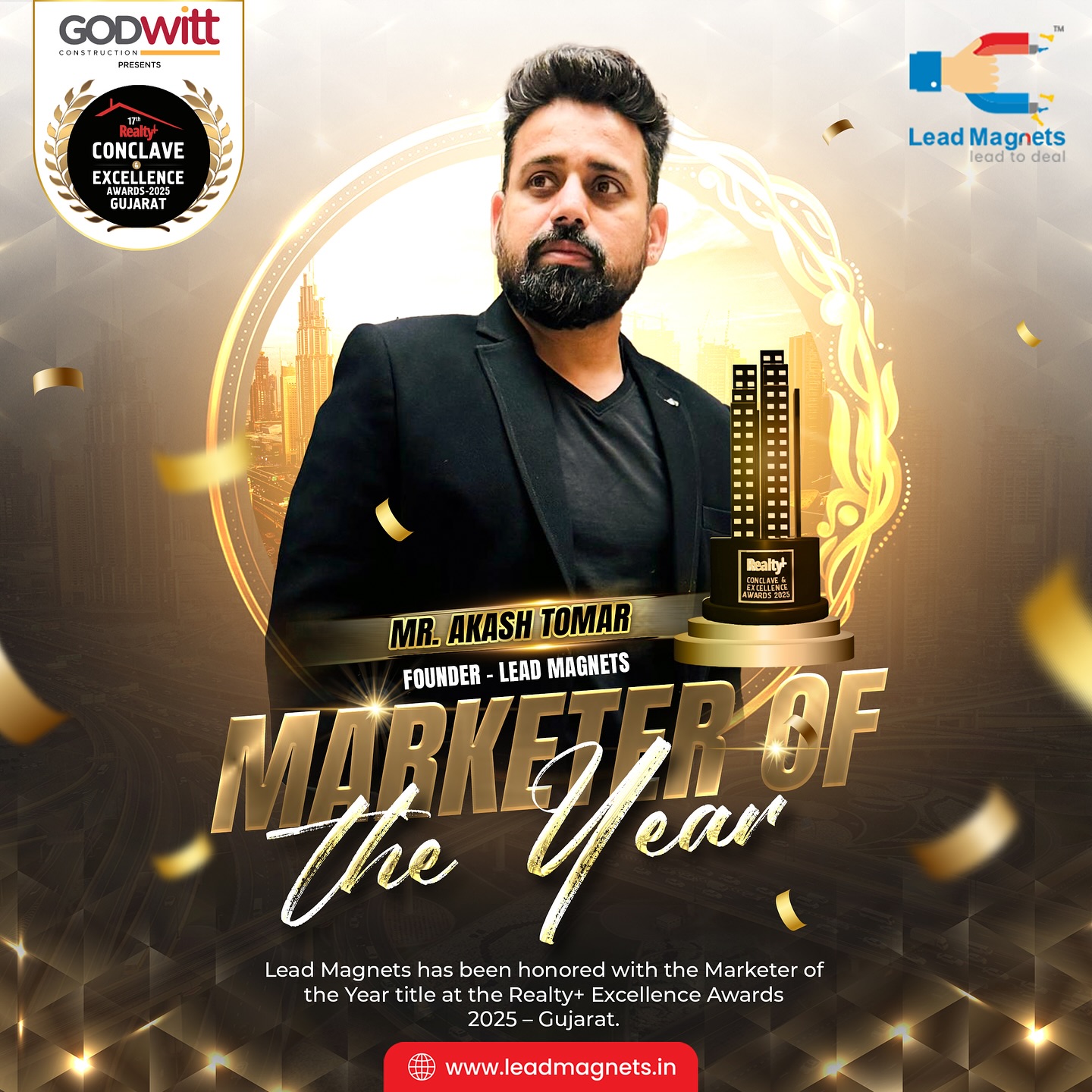 Rivanta,  teamleadmagnets, marketeroftheyear, realtyplusawards2025, leadmagnets, awardwinningteam, marketingexcellence, gratitudepost, clientsuccess, growthpartners, gujaratbusiness, proudmoment